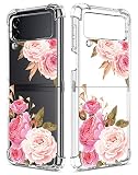 GREATRULY Floral Clear Case for Galaxy Z Flip 4 for Women/Girls,Pretty Phone Cover for Samsung Galax