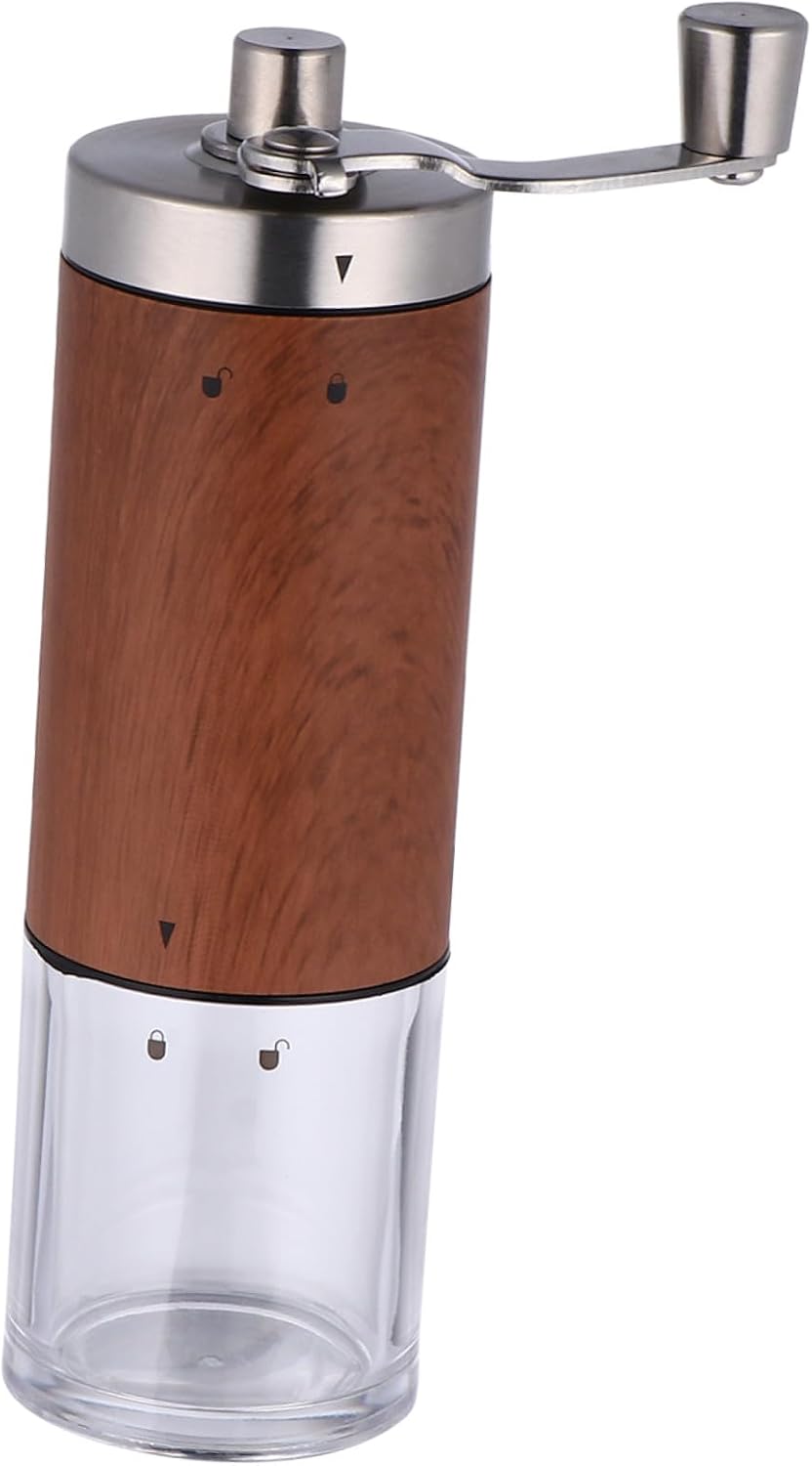 Alipis Portable Manual Coffee Grinder Adjustable Hand Crank Coffee Bean Grinder with Detachable Wood Grain Body Rust-resistant for Home and Travel Use