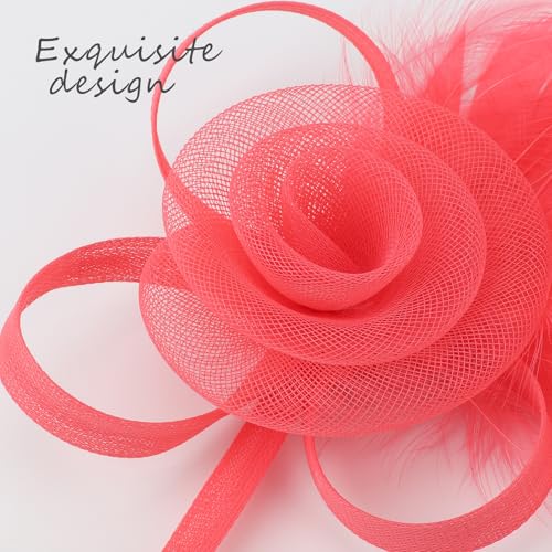 Image of DRESHOW Fascinators Hats for Women Tea Party Fascinator Hats Vintage 50s Headwear Cocktail Wedding Church Derby Hat