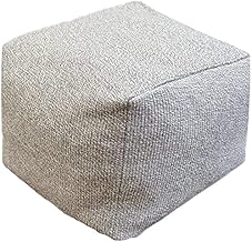 Square Pouf, Pouf Cover Unstuffed, Ottoman Pouf Footstool, Removable Pouf, Bohemia Pouf, Soft Knitted Cotton Linen Pouf for Living Room Bedroom 17.5x17.5x14 Inches
