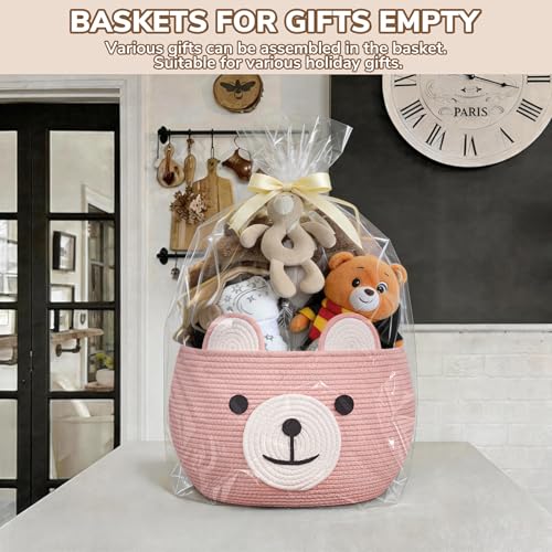 Image of CherryNow Baby Basket for Nursery, Bear Gift Baskets for Girls, Baby Shower Basket with Handles, Large Diaper Caddy Organizer, Bright Pink, 15.7 inchD x 10.5 inchH
