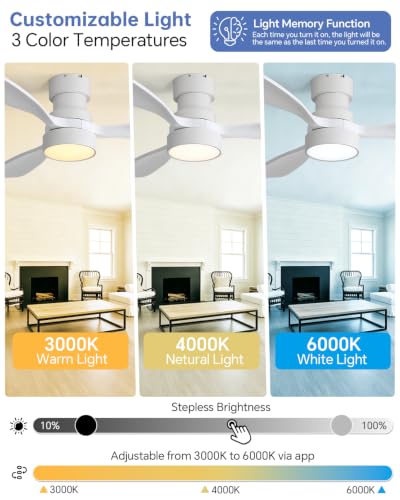 Image of Sofucor 48 Inch Smart Wood Ceiling Fans with Lights, Flush /Downrod Mount