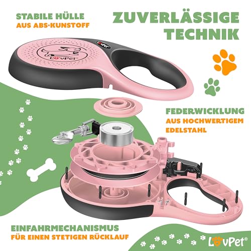LOVPET® Hunde Rollleine 5m | Hundeleine für kleine & große Hunde 50kg | Ausziehbare Leine ergonomischer & Rutschfester Griff | Joggingleine 360° Leinenverlängerung | Laufleine Reflektierenden Maschen