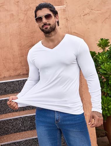 LONGBIDA Men's Thermal Underwear V-Neck T-Shirt Slim Fit Lightweight Long Sleeve Pullover4