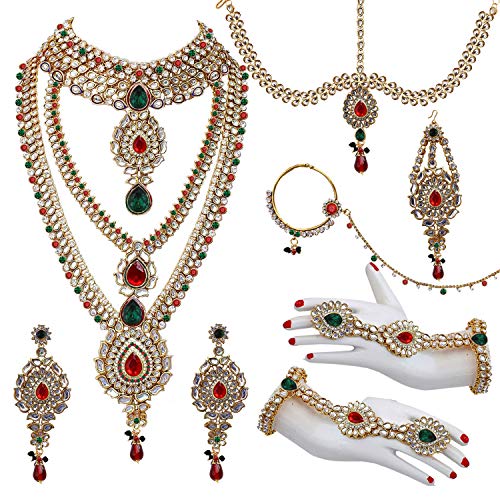 Image of Lucky Jewellery Designer Gold Plated Dulhan Bridal Jewelry Set 8 Pcs. for Girls & Women (3600-WZK-PARENT)