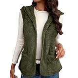 JUYAXIN Leichte Fleece-Weste für Damen, Winter, warm, ärmellos, mit Taschen, Herbstmode, Mantel, leichte Fleece-Weste, mit Kapuze, ärmellos, armee-grün, M