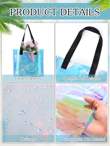 Woeoe Holographic Clear Tote Bag Large Iridescent Shoulder Handbags for Waterproof Sandproof Beach Party Favor Bags4