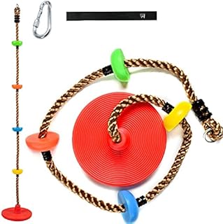 Nuewec Climbing Rope Swing with Platforms and Disc Swings Seat for Playground, Backyard Outdoor for Kids, with Hanging Straps & Carabiners (Red)