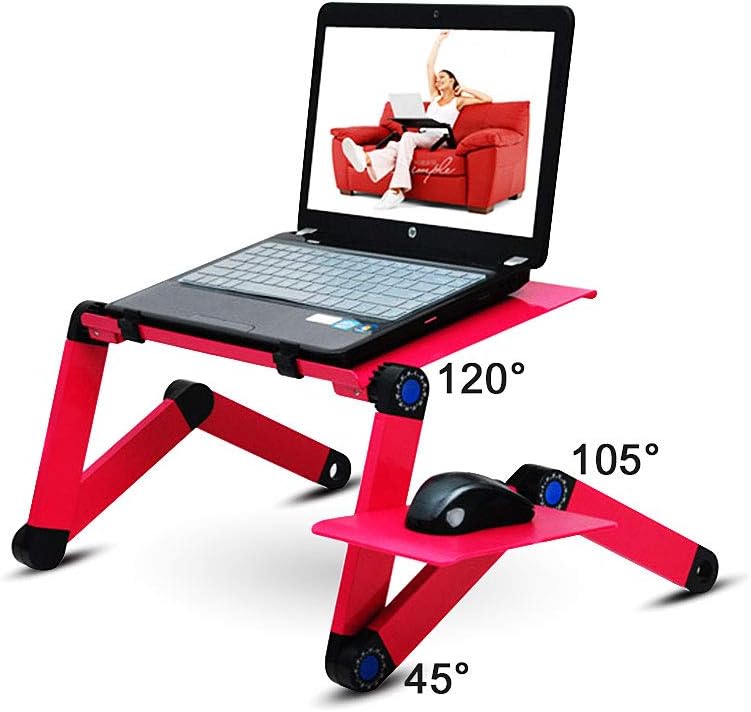 elec Space Laptop Stand for Bed&Sofa,Adjustable Aluminum Laptop Stand Foldable,Ergonomic Laptop Stand Riser with Cooling Vents&Removable Mouse Pad-Pink