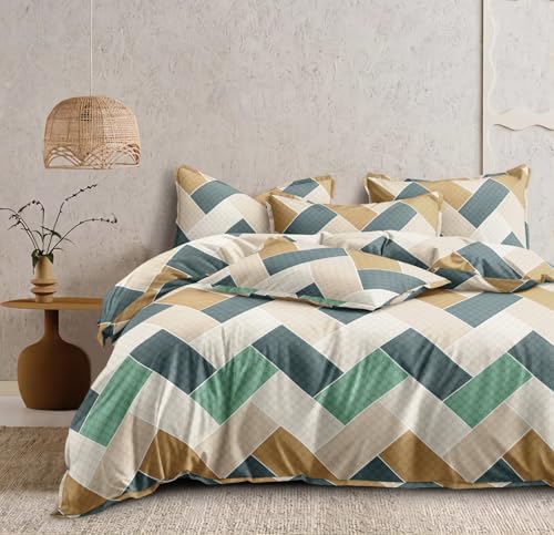 Image of DECOR2ADMIRE 300TC Premium Glace Cotton Printed Super King Size Double Bedsheet with Two Pillow Covers, 108 * 108 Inches or 9ft by 9ft or 275 cm x 275 cm (Calm Grids)