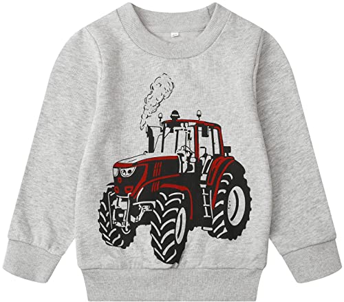Akyzic Boys Sweatshirts Tractor & Truck Crewneck Winter Long Sleeve Pullover Tops Tractor Hoodies Excavator Shirt Gray Sweater 6t/8155