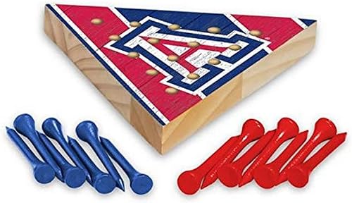 Rico Industries NCAA Juego de pirámide de clavijas de 4.5 x 4 pulgadas, juego de pirámide de madera de tamaño de viaje, juegos de clavijas