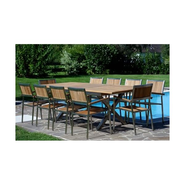 Gartengarnitur Nassau/Kuba Teak Edelstahl mit 10 Sesseln