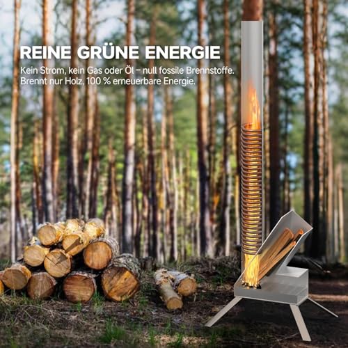ECO POOLTECH Outdoor Poolheizung Holz Feuertonne, Tragbarer Brennholz Poolheizung Wärmepumpe, Edelstahl-Heizspirale Wärmetauscher Holzfeuer-Poolheizung für Spas, Badewannen, Schwimmbecken, Whirlpool
