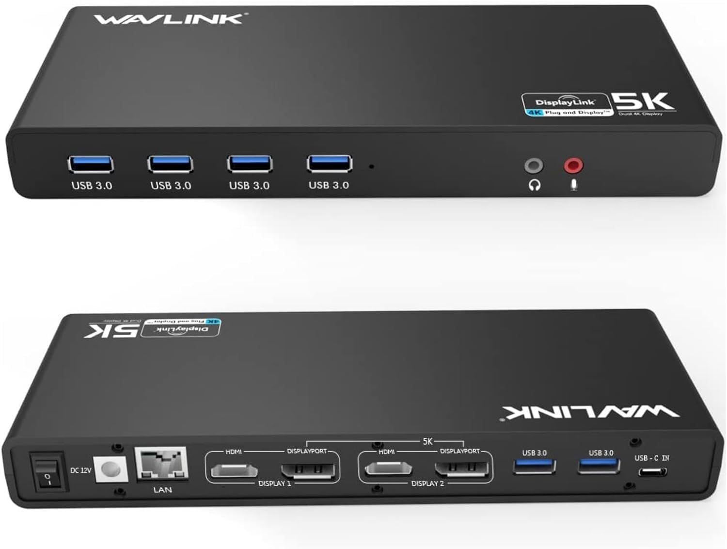 WAVLINK Pro Dual 4K@60Hz Docking Station for Laptop Dual Monitor | USB 3.0/USB-C Laptop Dock for Mac & Windows | 2 HDMI/DP Monitors, Gigabit Ethernet, 6 USB 3.0