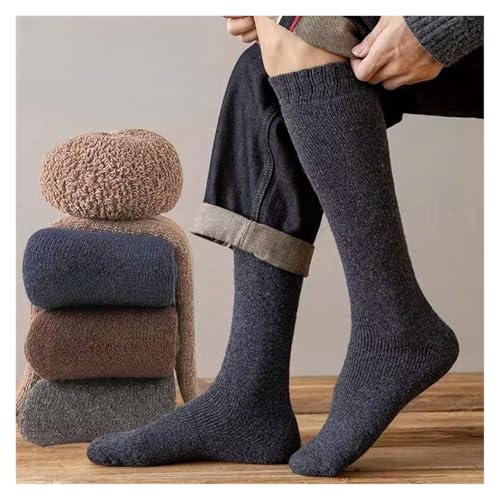 3 Pair Winter Thick Warm Knee-High Men's Socks Men's Calf Socks Casual Socks Stockings Men(Khaki)2