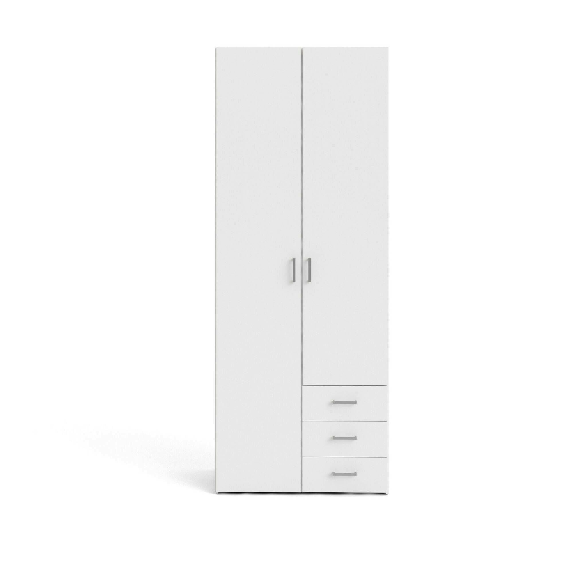 Dmora - Armoire à deux portes et trois tiroirs, couleur blanche, Dimensions 77 x 200 x 49,5 cm
