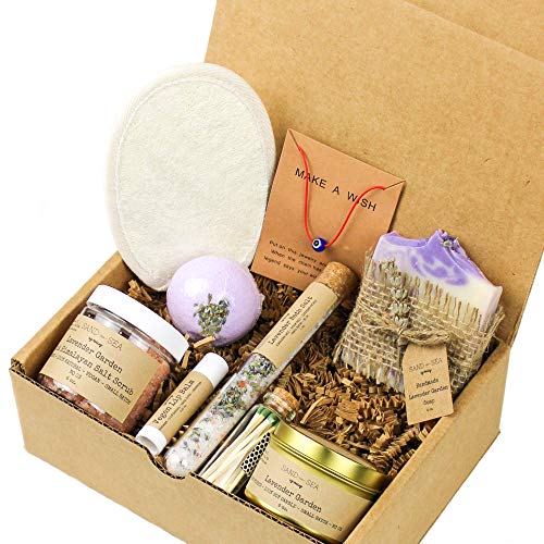 Spa Gift Set - Handmade Lavender Care Package for Women - Relaxing, Pampering & Stress Relief Spa Gift Baskets for Women, Mom, Friend, Wife, Sister, Aunt, Her - Long Distance Gifts