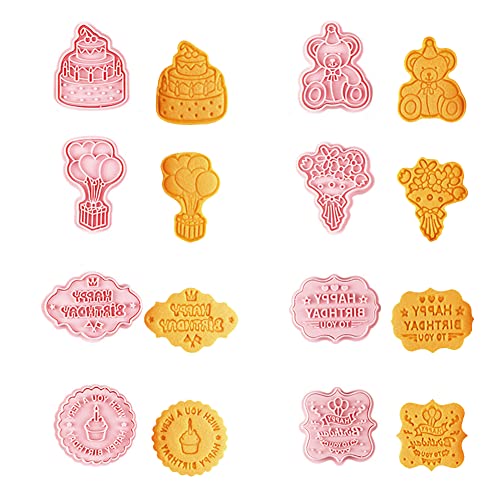 Guowall Kinder Keksausstecher Set, 3D Plätzchen Ausstecher Kunststoff Ausstechformen (Geburtstag, 8 Stück) Cover