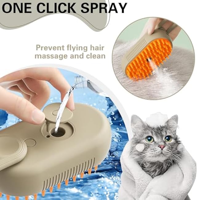Steamy Pet Brush - Convenient Hair Removal, Easy Collection, Massage Function - Ideal Steam Brush for Cats! (White)-tZEDgwvj