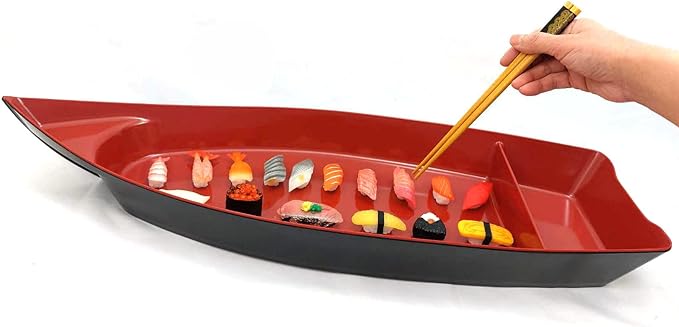 Barco de Sushi Grande de Melamina Negro y Rojo 69.85x24.13 cm miniatura 5