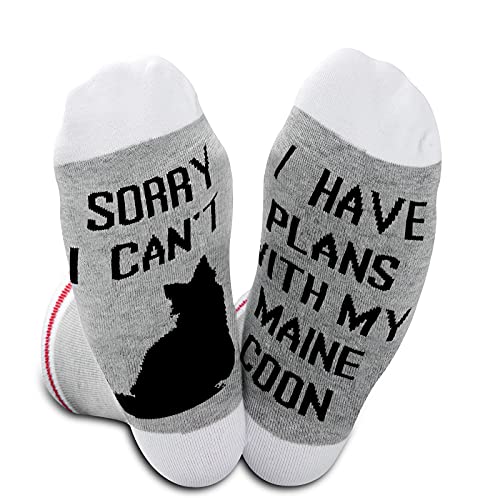 GJTIM 2PAIRS Funny Maine Coon Cat Gift For Cat Lovers Cat Mom Socks Sorry I Cant I Have Plans With My Maine Coon (Plans with maine coon)
