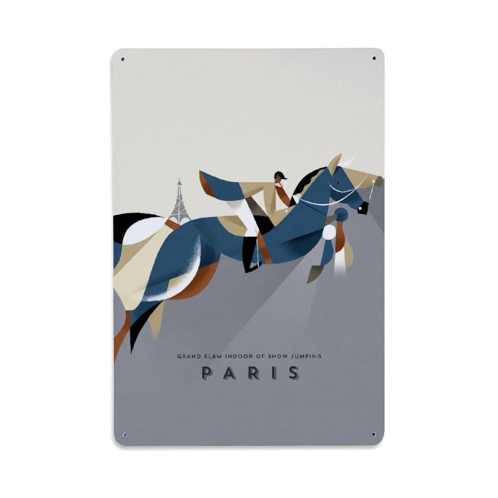 Vintage Paris Sports Event Equestrian Jumping Graphic Style Metal Tin Sign Plaque Wall Decor for Cafe, Man Cave, Club Bar, Office, Home Garden Round Metal Poster 8x12Inch