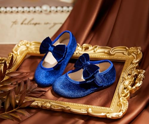 Image of PHIRAMIN Toddler Flower Girl Glitter Dress Shoes Little Girl Ballet Flats Bow Wedding Party