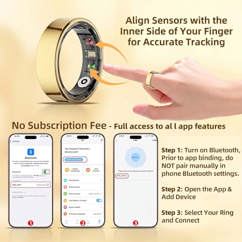 Image of Smart Ring for Women & Men, Slim Fitness & Health Tracker, IP68 (Gold, #9) | 24 /7 health tracking, Sports Tracking, Skin temperature, Sleep, Heart rate, SpO₂, HRV, IP68 Waterproof & No Subscription