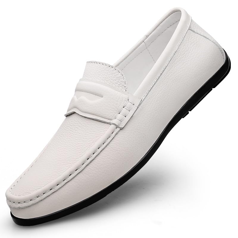 Men's Loafers Shoes Round Toe Genuine Leather Penny Loafers Flexible Slip Resistant Lightweight Fashion Prom Slip-ons