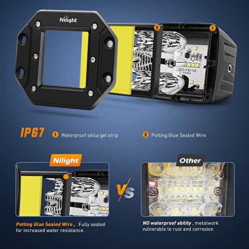 Image of Nilight 2PCS 42W Flush Mount Amber LED Light Pods Upgraded Spot Flood Combo Beam Driving Light LED Work Light with 16AWG Wiring Harness Kit-2 Leads,2 Years Warranty