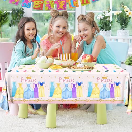 Image of Princess Birthday Party Decorations,3pcs Plastic Princess Table Cloth Waterproof Princess Party Decorations Princess Table Cover for Girl Birthday Princess Decorations