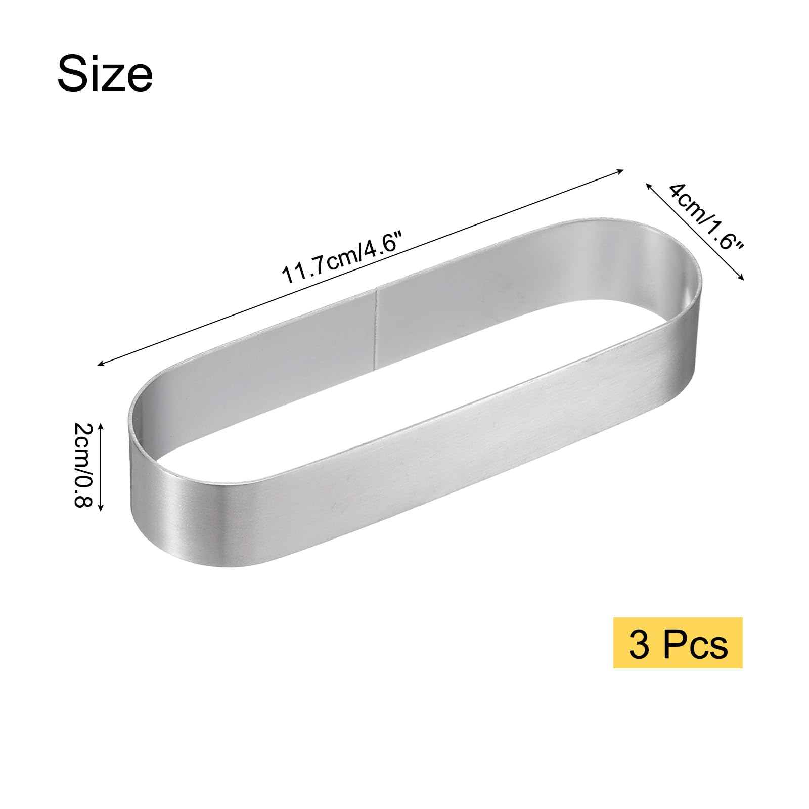 uxcell 3pcs Oval Cake Rings 4.6 x 1.6 Inch Stainless Steel Cake Pastry Molds Nonstick Baking Ring for Cake Dessert Molding, Mousse Pastries Making, Silver Tone