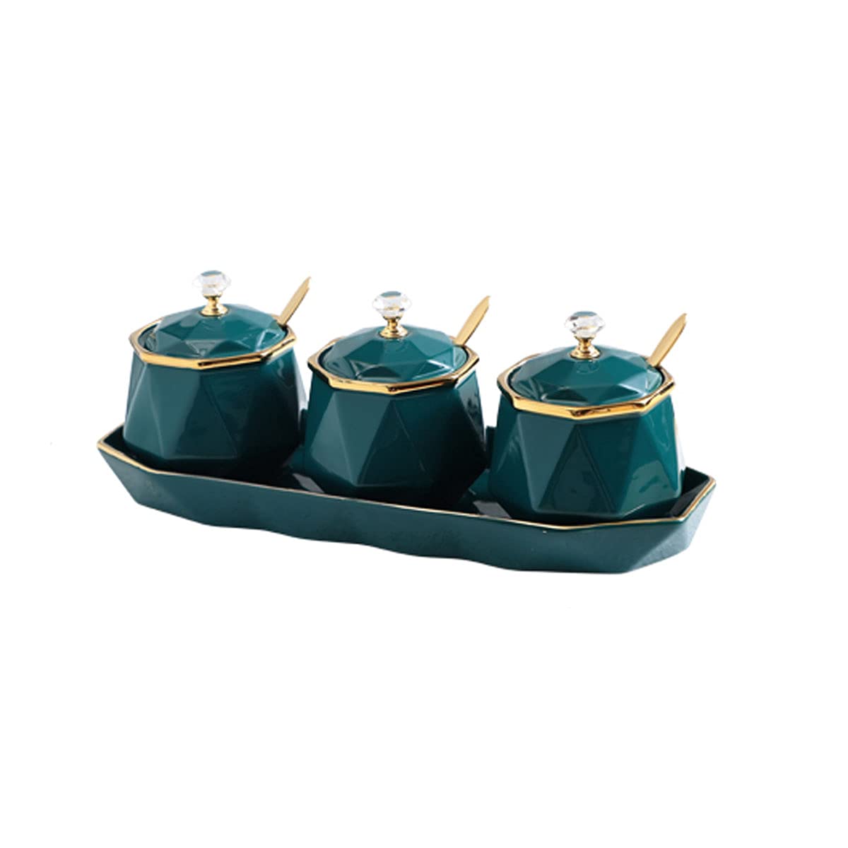 MIFANI Tarros de Almacenamiento de Especias, azucareros de cerámica, recipientes for condimentos, tarros de Especias, Caja de condimentos con Tapa, Cuchara y Bandeja, Juegos de 3