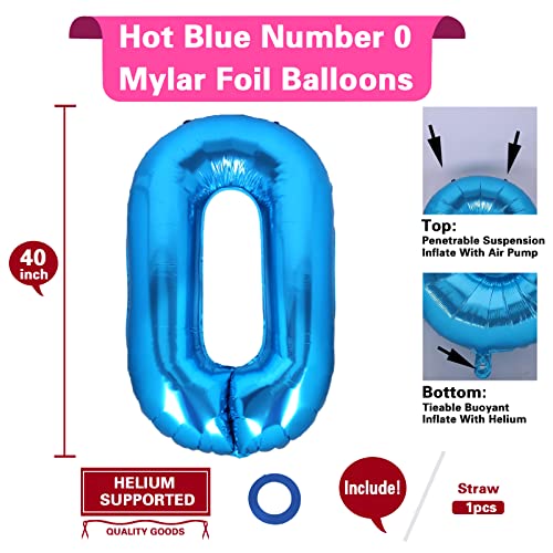 40 Inch Giant Blue Number 0 Balloon, Helium Foil Mylar Number Balloons For Birthday Party, Birthday Decorations For Kids, Anniversary Party Decorations Supplies (Blue Number 0) #TOP1