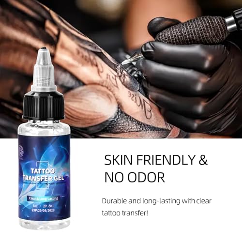 ATOMUS Tattoo Transfer Gel Kit - 29.6ml Tattoo Stencil Cream, 5pcs Transfer Paper & 3mm Practice Skin, Multicolor, Metallic - Image 3