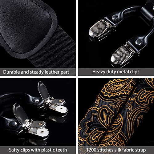 Image of DiBanGu Paisley Bow Tie and Supenders for Men Tuxedo Heavy Duty 6 Clips Suspender Adjustable Y-Shape Mens Trouser Braces