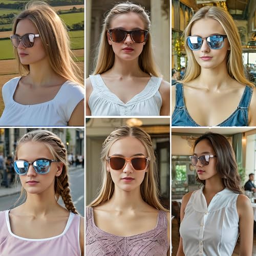 Hycredi Polarized Sunglasses for Women Men, Retro Classic Driving Square Sun Glasses Trendy Shades UV400 Protection - 3 Pack2