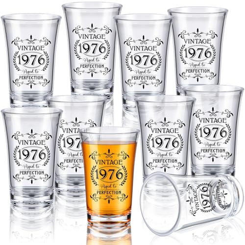 Sliner 48 Pack Birthday Shot Glasses Bulk, 1.4oz Plastic Vintage Birthday Party Favors for Guests, Mini Cheers 40/50/60 to Years Black Shot Glass, Decoration Gift(Vintage 1976)