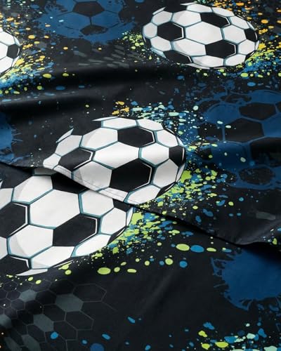 Image of Kids Full Midnight Soccer Bed Sheets - 4 Piece Midnight Soccer Sheet Set | Midnight Soccer Themed Bedding, Ultra-Soft, Cute & Cozy, Breathable & Machine Washable, Bed Set for Boys, Girls & Teens, Cozy