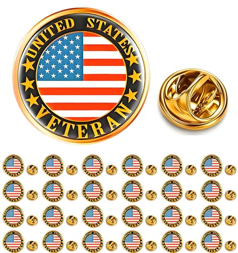 CINFAC 25/50/100 pieces round Veterans pin United States of America USA American flag Veterans Day lapel pins for men women Clothes backpack hat Brooch pins Memorial Day soldier patriotic Decoration Souvenir gift Badge bulk (25)