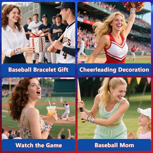 image for AKAIXI Baseball Clay Beaded Stretch Bracelets, Game Day Friendship Bas