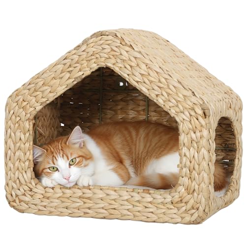 PawHut Wall Mounted Cat House, Cat Wall Condo Furniture with Washable Cushion, Kitty Shelf Bed for Indoor Cats Kittens, Natural
