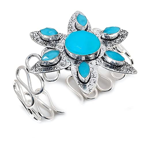 Bracelet calcédoine bleue fait main en argent sterling au design ajustable unique