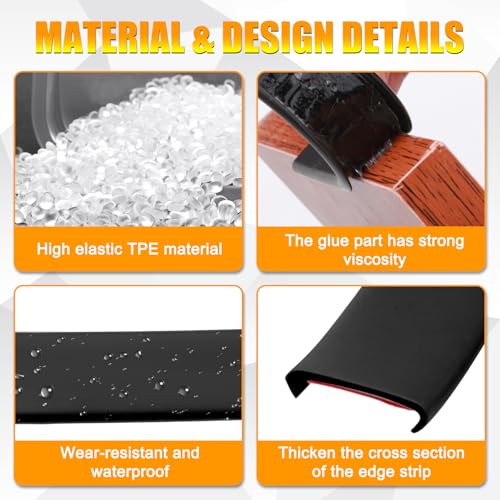 Image of U-Shape Flexible Edge Protector Banding, 0.6 inch x 20ft Self Adhesive Veneer Edging Trim for Desk, Cabinet, Table, Shelves - Furniture Restoration, Decorative TPE Edge Strip (Black)