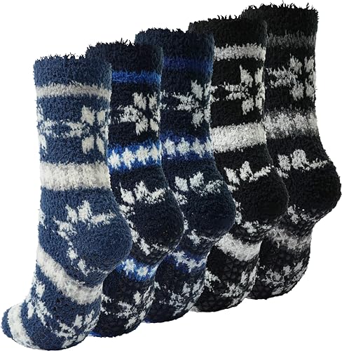 BenSorts Men Fuzzy Slipper Socks with Grips Non Slip Sole Warm House Socks Christmas Gifts
