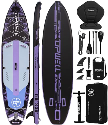 UPWELL 11'6'&times;35' Extra Wide Inflatable Paddle Board, Stand Up Paddle Board with Kayak Seat, Sup...