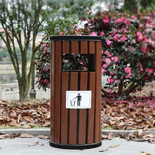Large Outdoor Metal Trash Can with Ashtray - Round Waste Recycling & Compost Bin for Indoor/Outdoor Use, 15.76 x 36.25 Inch – Durable, Weather-Resistant Design