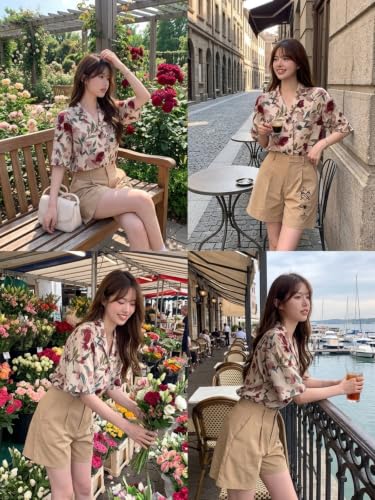 Image of Leriya Fashion Women's Floral Print Summer Shirt| Short Sleeve Button Down Casual Blouse| Lightweight Beach Vacation Top for Women