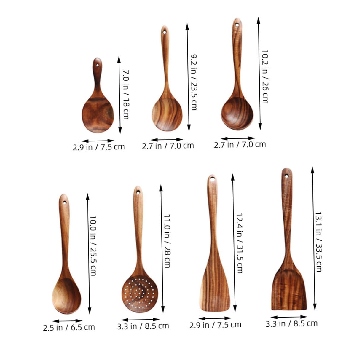 Set di Cucchiai da Cucina in Legno di Acacia 7 Pezzi, Cucchiaini da Tè e Palette Piccole Riutilizzabili, Utensili Ergonomici con Foro Appendibile per Casa, Bar e Ristoranti